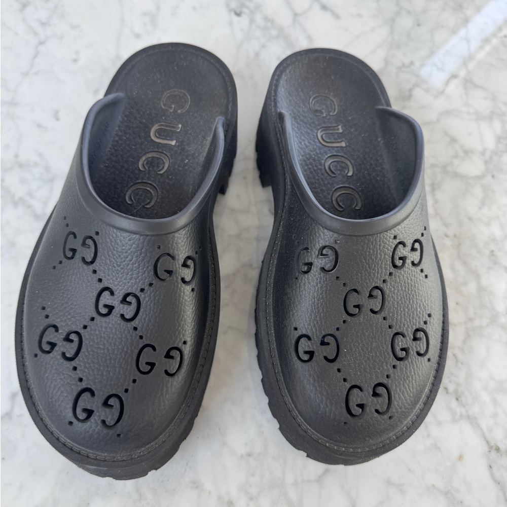 Gucci Black Rubber Clog Slides